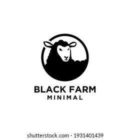 simple minimal black farm sheep head on the ring icon logo vector illustration isolated background design