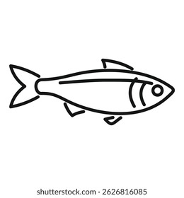 Simple and minimal black and white drawing of a fish swimming in water, side view