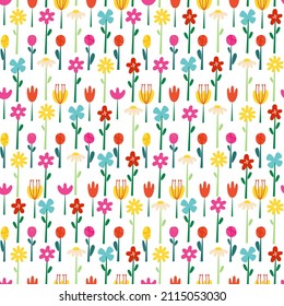 Einfache, helle Blumen, süßer Druck für dekoratives Design. Vectorgewebe nahtlose Muster. Frühlingssaison.