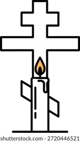 Ícone de chama de vela simples e mínimo em cor amarela quente em um fundo preto. Este design limpo e simbólico representa a luz, a esperança, a lembrança, a espiritualidade e a paz. Perfeito para temas memoriais, conceitos religiosos, cartazes mínimos, impressões de camisetas, visuais de meditação e ilustrações de ações.