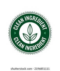 Simple Minimal Clean Ingredient Label Badge Design With Nature Leaf Line Art Icon In Vector.