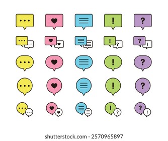 Simple and minimal conversation, communication, story, inquiry, answer, question, consultation, speech bubble, speech line icon set.
