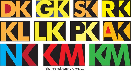 Einfache und minimale Logo-Designs für Firmenbriefmarken mit Buchstaben "k" in Kombination mit anderen Buchstaben 