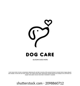 Simple Minimal Dog Care Logo Design. Dog Head With Love Vector