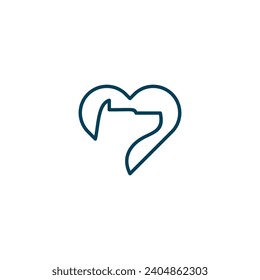 simple minimal dog care logo design. Dog head with love vector	