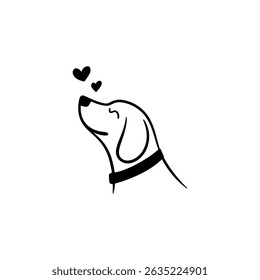 simple minimal dog care logo design. Dog head with love vector