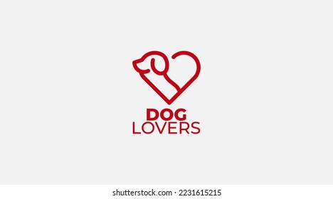 simple minimal dog Love logo design. Dog head with love vector