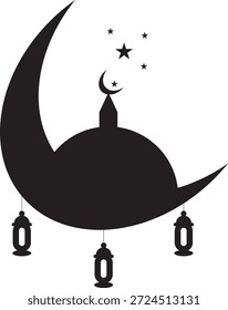 Einfache minimale Kuppel, Minarett mit Halbmond Dekoration Vektor Grafik-Design für Ramadan-Mond Illustrationen und Eid Mubarak Greetings Card.