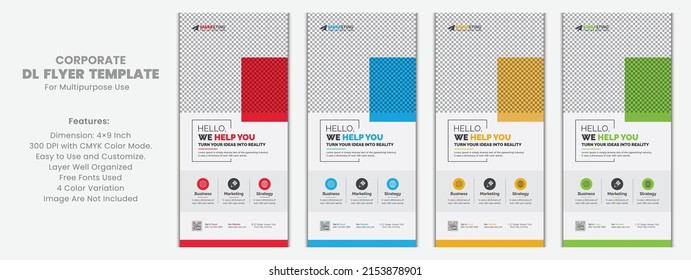 Simple Minimal Elegant Red, Blue, Yellow, Green Corporate DL Flyer Rack Card Template Clean Design for Advertisement and Multipurpose Use with Creative Concept