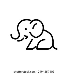 Simple and minimal elephant line art logo illustration. Modern vector line icon isolated on white background. 