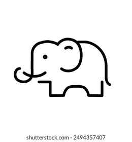 Ilustración simple y mínima del logotipo del arte de la línea del elefante. Icono de línea de Vector moderno aislado sobre fondo blanco. 