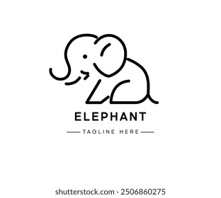 Simple and minimal elephant line art logo icon. Modern vector line icon isolated on white background. 