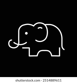 Simple and minimal elephant line art logo illustration. Modern vector line icon isolated on black background. 