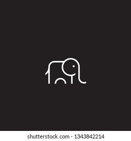 Simple and minimal elephant logo illustration. Modern vector line icon. Black Background