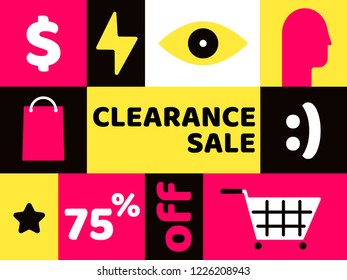 Simple minimal flat flash sale black friday sale banner vector illustration. Promo advert card in minimal flat design, flyer or card for stock price sale. Flash, shopping cart, gift, t-shirt etc.