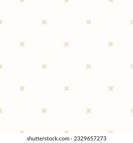 Simple minimal floral pattern. Golden vector minimalist seamless texture with tiny flower shapes, dots. Abstract white and gold geometric background. Luxury repeat design for print, decor, wallpaper