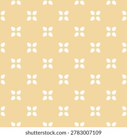 Simple minimal floral seamless background. Cute vector pattern with small stylized flowers, leaves, petals. Abstract geometric ornament. Retro vintage mid-century style. Vanilla yellow color design