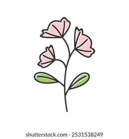 Simple arte de línea de Vector floral mínimo, Ilustración vectorial floral en estilo dibujado a mano