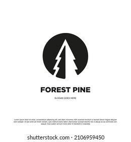 Simple minimal forest pine logo. Pine tree with circle or round in the background.
