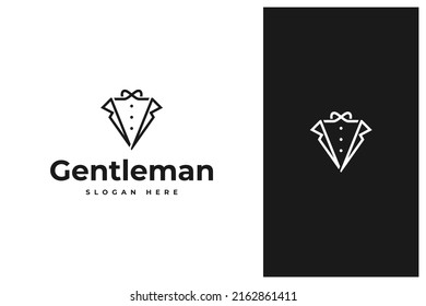 simple minimal gentleman fancy suit tuxedo logo design in line art outline style