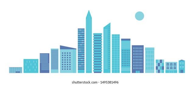 Simple minimal geometric flat style soft blue cityscape