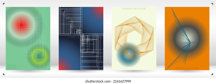 Simple Minimal Geometric Vector Poster Design with Lines and Gradient Colorful Circles. Collection of Abstract Backgrounds for Covers, Flyers, Templates, Booklets, Cards, Brochures, Branding, etc.