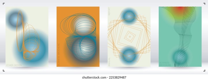Simple Minimal Geometric Vector Poster Design with Lines and Gradient Colorful Circles. Set of Abstract Backgrounds for Covers, Flyers, Templates, Booklets, Cards, Brochures, Branding, etc.