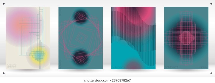 Simple Minimal Geometric Vector Poster Design with Lines and Gradient Colorful Circles. Set of Abstract Backgrounds for Covers, Flyers, Templates, Booklets, Cards, Brochures, Branding, etc.