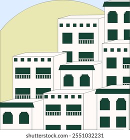 Simple Minimal Geometric White city Tetouan artwork. Travel concept with urban Moroccan landscape. White buildings in Morocco. Flat vector illustration.