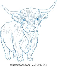 Simple Minimal Hand Drawn Highland Cow Vector