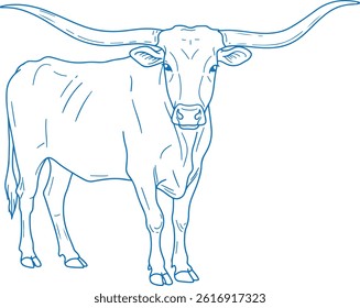 Simple Minimal Hand Drawn Texas Longhorn Cow Side View