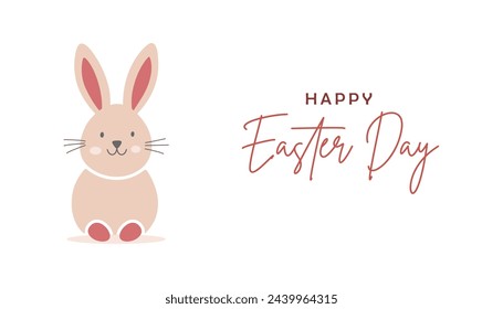 Simple, minimal, happy easter greeting card, poster, banner, cover with easter bunny on white background. Vector Illustration