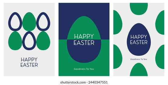 Simple, minimal, happy easter greeting card set, poster, cover with easter eggs. Easter template. Vector Illustration