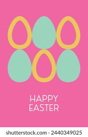 Tarjeta de felicitación de Pascua simple, mínima, feliz, cartel, cubierta con huevos de Pascua. Plantilla de Pascua. Ilustración vectorial