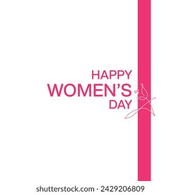 Simple Minimal Happy Womens Day Pink Color Text Typography greetings background. 8th March International Women's Day Greeting Card, Cover Design, Banner Template. Vector Illustration