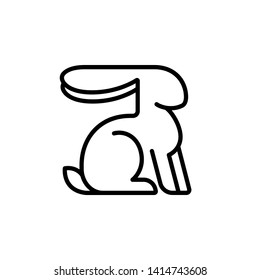 Simple and minimal hare or rabbit logo. Stylized silhouette line art. Black and white vector illustration.