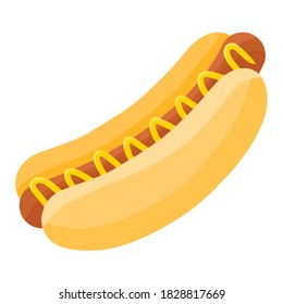 Simple minimal hot dog icon snack sausage and mustard in a bun bread food illustration vector design element isolated on a white background