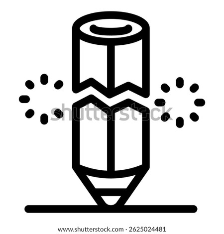Simple and minimal icon of a broken pencil touching a surface, emitting sparks, representing creative block or frustration