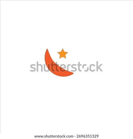 A simple minimal icon featuring an orange crescent moon with a small orange star positioned above it. The design sits on a clean white background, symbolizing night, calmness, and inspiration. 