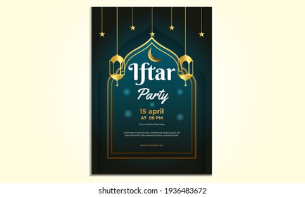 Simple Minimal Iftar Party  Invitation Flyer Poster Template Design With Islamic Ramadan Kareem Muslim Feast Eid Mubarak Background