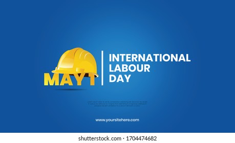 Simple Minimal International labour Day Poster with Safety Helmet Illustration and Bold Typography