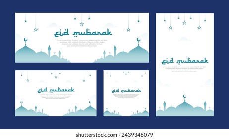 Simple And Minimal Islamic Illustration Of Celestial Eid Mubarak Wishes And Greeting Vector Templates Design
