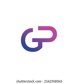 simple letra mínima logotipo gp en color gradiente púrpura