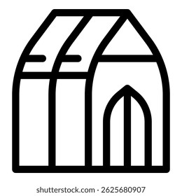 Simple and minimal line drawing of a closed greenhouse with a double arch roof