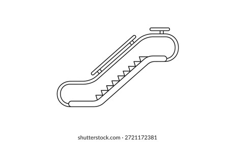 Un dibujo de línea simple y mínimo de una escalera mecánica con pasamanos y escaleras, que representa su estructura y mecanismo de movimiento. La Imagen presenta líneas limpias, centrándose en los Elementos esenciales de la