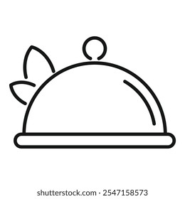 Icono de línea simple y mínima de un cloche utilizado para mantener la comida caliente, perfecto para representar restaurantes y restaurantes finos