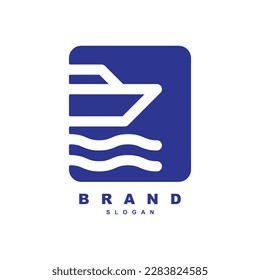 simple minimal linear boat on rectangle background logo design
