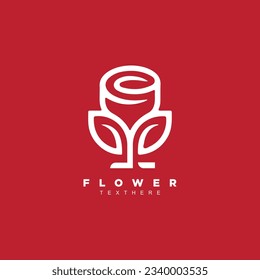 Simple minimal linear rose flower petal logo design badge