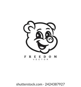 Simple minimal linear smile and funny pig face logo design vector