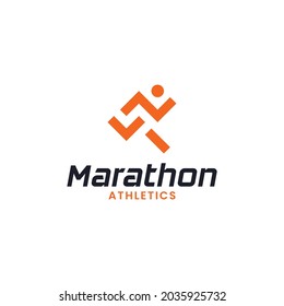 Einfache minimale Marathon-Design-Vorlage für Jogging-Logos. Geeignet für Sportereignis Fitness Gym Athlete Apparel Trainer Shop Business Company Brand App Logo Design.